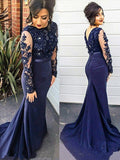 Preciosos vestidos de fiesta de talla grande con escote redondo, manga larga y encaje de sirena, estilo satén de seda.