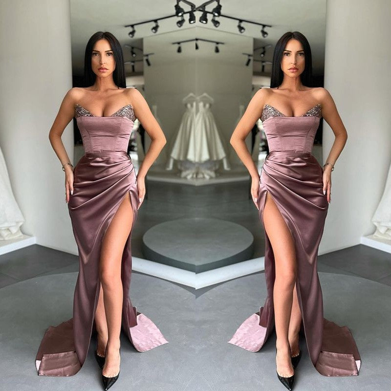 Magnifique robe de bal longue sirène à sequins fendus