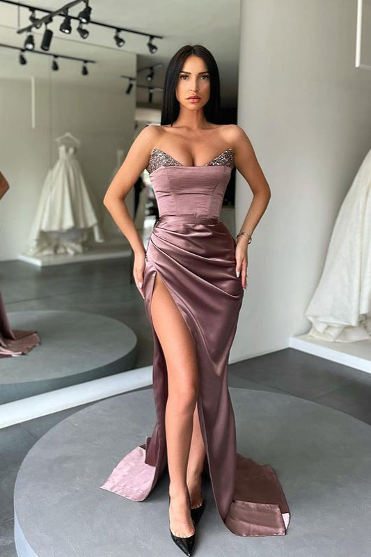 Magnifique robe de bal longue sirène à sequins fendus