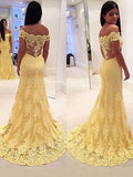 Preciosos vestidos de fiesta de encaje sin mangas con hombros descubiertos estilo sirena