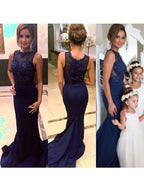 Gorgeous Mermaid Scoop Court Train Sleeveless Beading Satin Prom Dresses