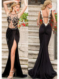 Preciosos vestidos de fiesta de encaje sin mangas con escote sirena y escote redondo