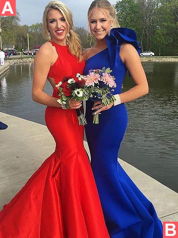 Magnifiques robes de bal sirène sans manches à une épaule en crêpe stretch à volants
