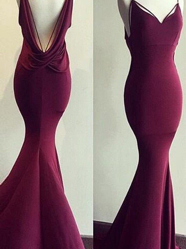 Preciosos vestidos de fiesta de sirena sin mangas con tirantes finos de jersey