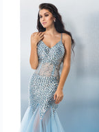 Magnifique robe de bal sirène à fines bretelles, sequins et sans manches, longue en tulle et sans manches.