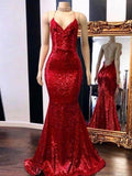Preciosos vestidos de fiesta de sirena con tirantes finos, sin mangas y lentejuelas