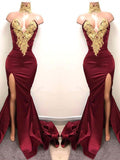 Magnifiques robes de bal sirène à décolleté cœur sans manches en satin appliqué