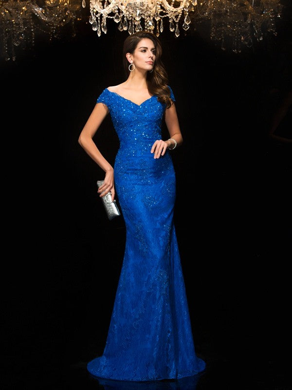 Magnifique robe de bal sirène en dentelle sans manches à col V pour la mère de la mariée