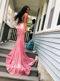 Magnifiques robes de bal sirène à col en V, sans manches, à sequins et volants