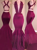 Magnifiques robes de bal sirène à col en V en crêpe stretch sans manches ornées d'appliqués