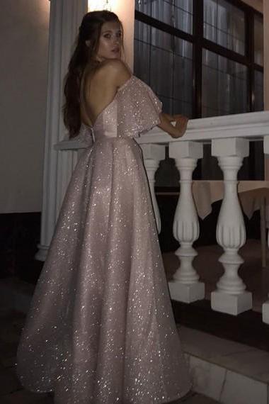 Gorgeous Pearl Pink Sequins High Split A-line Formal Dresses with Bracelet