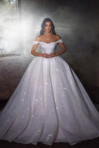 Magnifiques robes de mariée princesse trapèze à épaules dénudées avec paillettes
