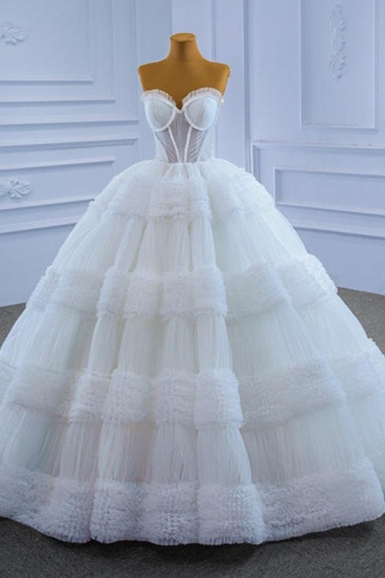Preciosos vestidos de novia largos blancos de corte princesa, sin mangas y de línea A