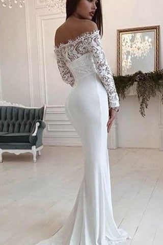 Magnifique robe de mariée longue blanche à col rond et coupe sirène WD233
