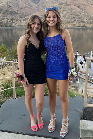 Gorgeous Short Royal Blue Tight Glitter Spaghetti Straps Homecoming Dress