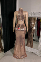 Gorgeous Sleeveless High Neck Split Front Mermaid Prom Dress