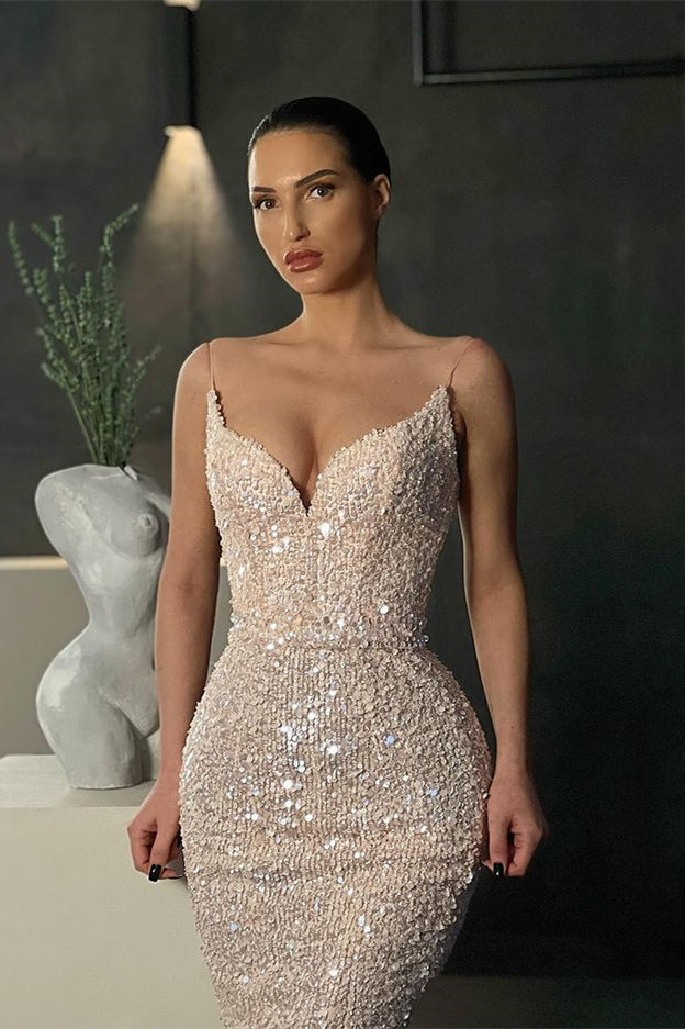 Precioso vestido de sirena sin mangas con lentejuelas y purpurina para baile de graduación.