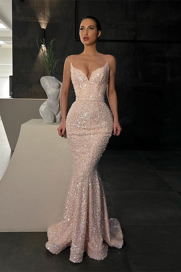 Precioso vestido de sirena sin mangas con lentejuelas y purpurina para baile de graduación.