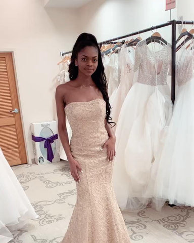 Magnifique robe de mariée sirène bustier ornée de perles, robe de mariée longue sans manches à prix abordable