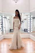 Magnifique robe de mariée sirène bustier ornée de perles, robe de mariée longue sans manches à prix abordable