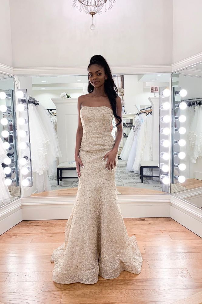 Magnifique robe de mariée sirène bustier ornée de perles, robe de mariée longue sans manches à prix abordable