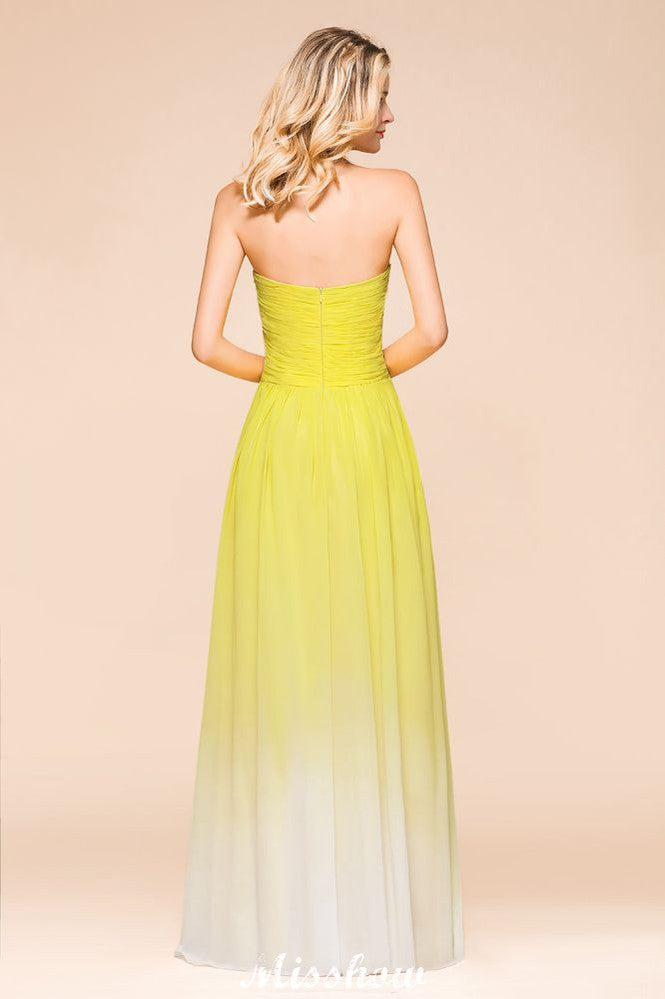Vestido de dama de honor largo hasta el suelo con escote corazón degradado, de gasa, para boda o fiesta.