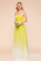 Robe de demoiselle d'honneur longue en mousseline à décolleté cœur dégradé, robe de cérémonie de mariage