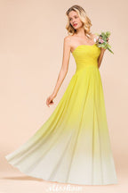 Robe de demoiselle d'honneur longue en mousseline à décolleté cœur dégradé, robe de cérémonie de mariage
