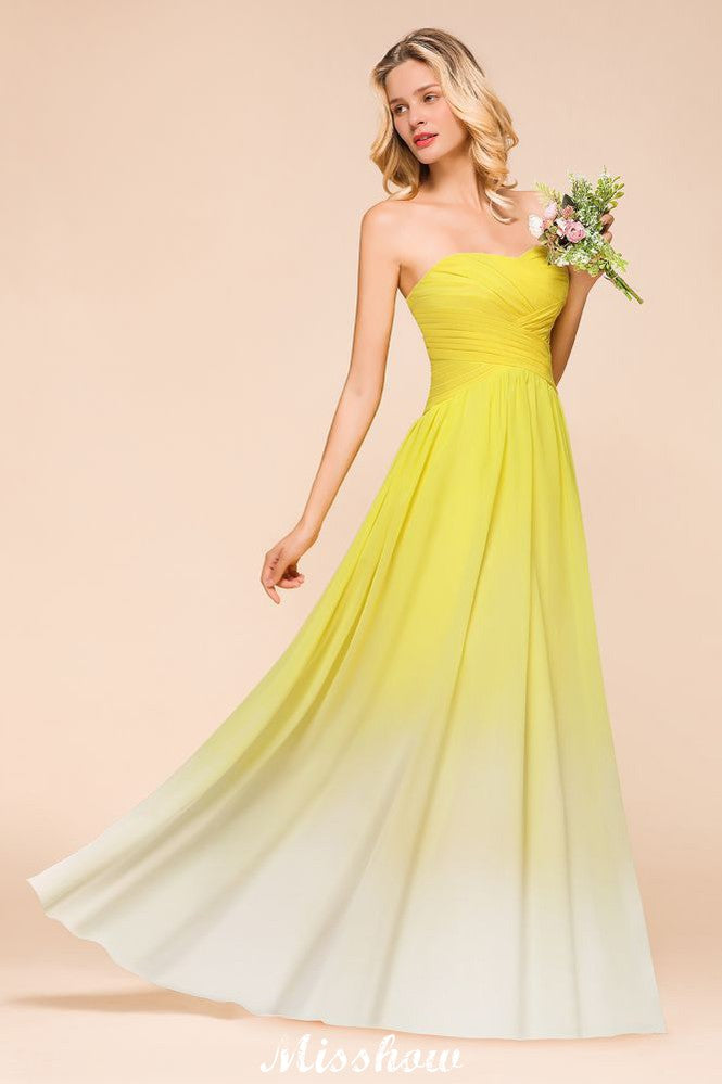 Vestido de dama de honor largo hasta el suelo con escote corazón degradado, de gasa, para boda o fiesta.