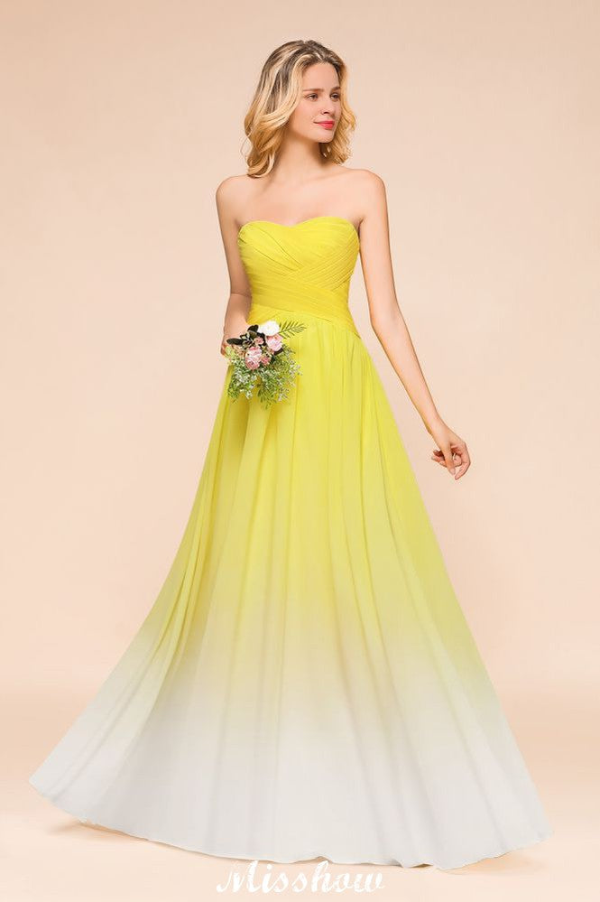 Vestido de dama de honor largo hasta el suelo con escote corazón degradado, de gasa, para boda o fiesta.