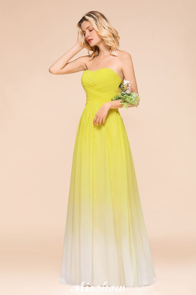 Robe de demoiselle d'honneur longue en mousseline à décolleté cœur dégradé, robe de cérémonie de mariage