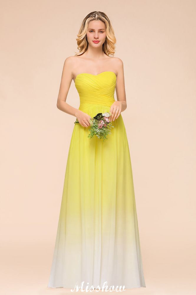 Robe de demoiselle d'honneur longue en mousseline à décolleté cœur dégradé, robe de cérémonie de mariage