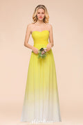 Robe de demoiselle d'honneur longue en mousseline à décolleté cœur dégradé, robe de cérémonie de mariage