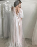 Vestido de novia de media manga, corte A, elegante, sencillo y romántico, de encaje, WD424