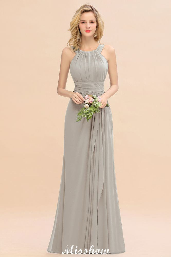 Vestidos de dama de honor corte halter, estilo línea A, largos hasta el suelo para la fiesta de bodas