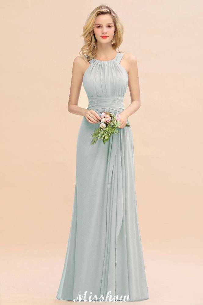 Vestidos de dama de honor corte halter, estilo línea A, largos hasta el suelo para la fiesta de bodas