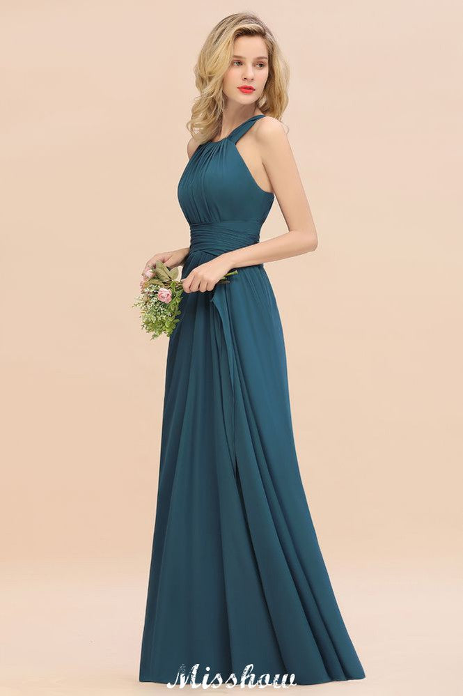 Robe de demoiselle d'honneur dos nu, coupe trapèze, longueur au sol, pour un mariage