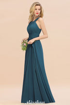 Robe de demoiselle d'honneur dos nu, coupe trapèze, longueur au sol, pour un mariage