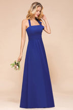 Vestido de fiesta de boda corte A con escote halter, vestido de dama de honor de gasa