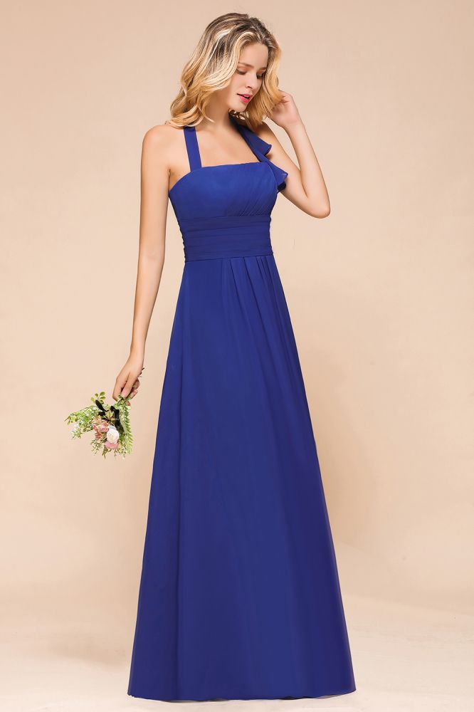 Vestido de fiesta de boda corte A con escote halter, vestido de dama de honor de gasa