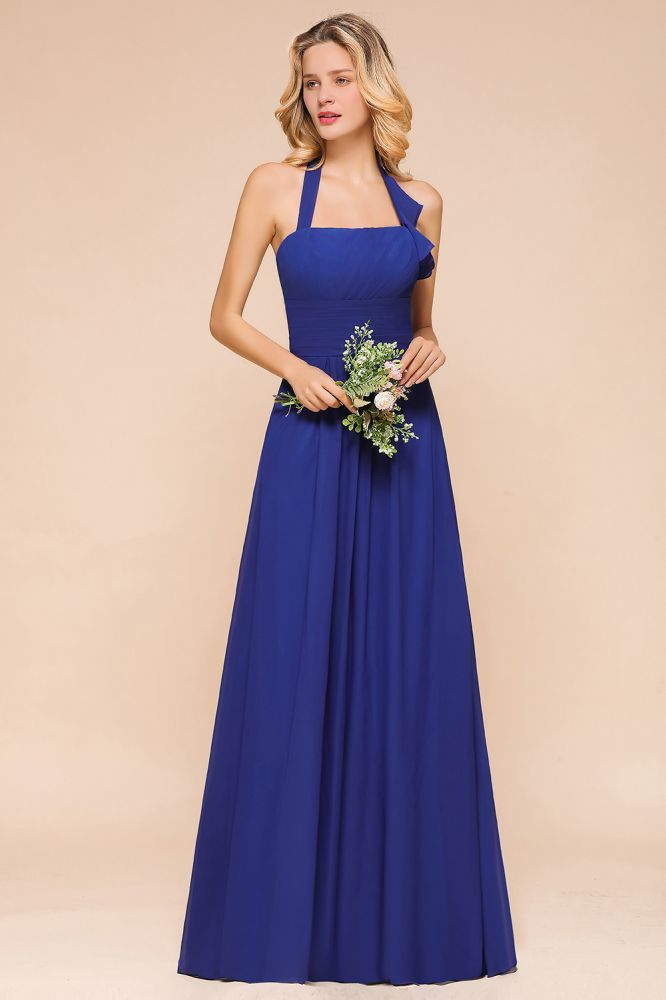 Vestido de fiesta de boda corte A con escote halter, vestido de dama de honor de gasa