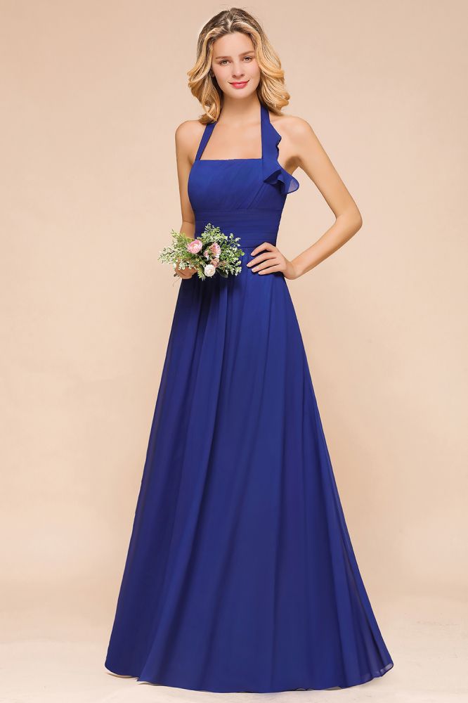 Vestido de fiesta de boda corte A con escote halter, vestido de dama de honor de gasa