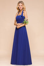 Vestido de fiesta de boda corte A con escote halter, vestido de dama de honor de gasa