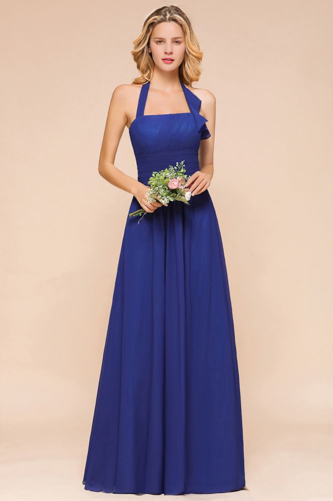 Vestido de fiesta de boda corte A con escote halter, vestido de dama de honor de gasa