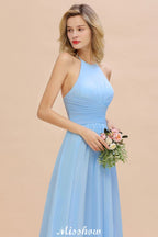 Robe de demoiselle d'honneur dos nu à bretelles, robe de plage en mousseline pour mariage champêtre.