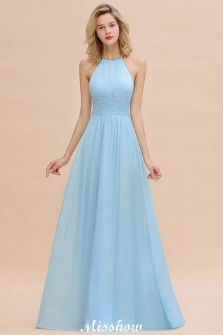 Vestido de dama de honor playero sin espalda con escote halter, de gasa, para boda en el jardín o fiesta.