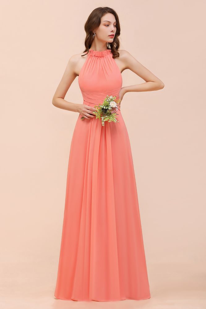 Vestido de dama de honor playero color coral, largo hasta el suelo, ideal para niñas.