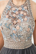 Halter Beadings Aline Tulle Layers Prom Dress Sleeveless Evening Dress