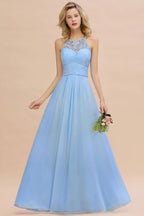 Halter Floral lace aline Chiffon Bridesmaid Dress Sleeveless Ruffle Wedding Guest Dress