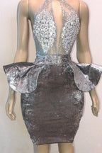 Halter Keyhole Neckline Appliques Short Prom Dresses